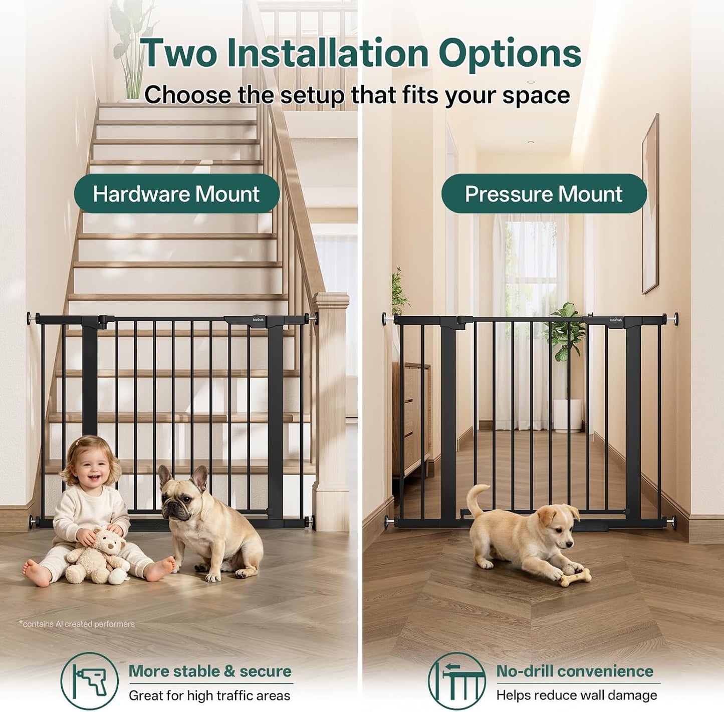 29.5–40.75" Baby Gate for Stairs, 30" Tall Dog Gates for Doorways & Hallways, Safety Gate for Kids & Pets, Pressure-Mounted Walk-Through with Dual Lock & 2-Way Swing, White