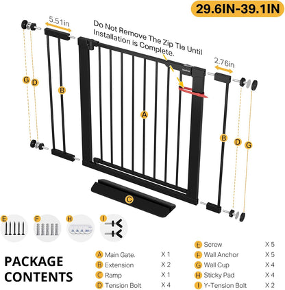 29.5–40.75" Baby Gate for Stairs, 30" Tall Dog Gates for Doorways & Hallways, Safety Gate for Kids & Pets, Pressure-Mounted Walk-Through with Dual Lock & 2-Way Swing, White