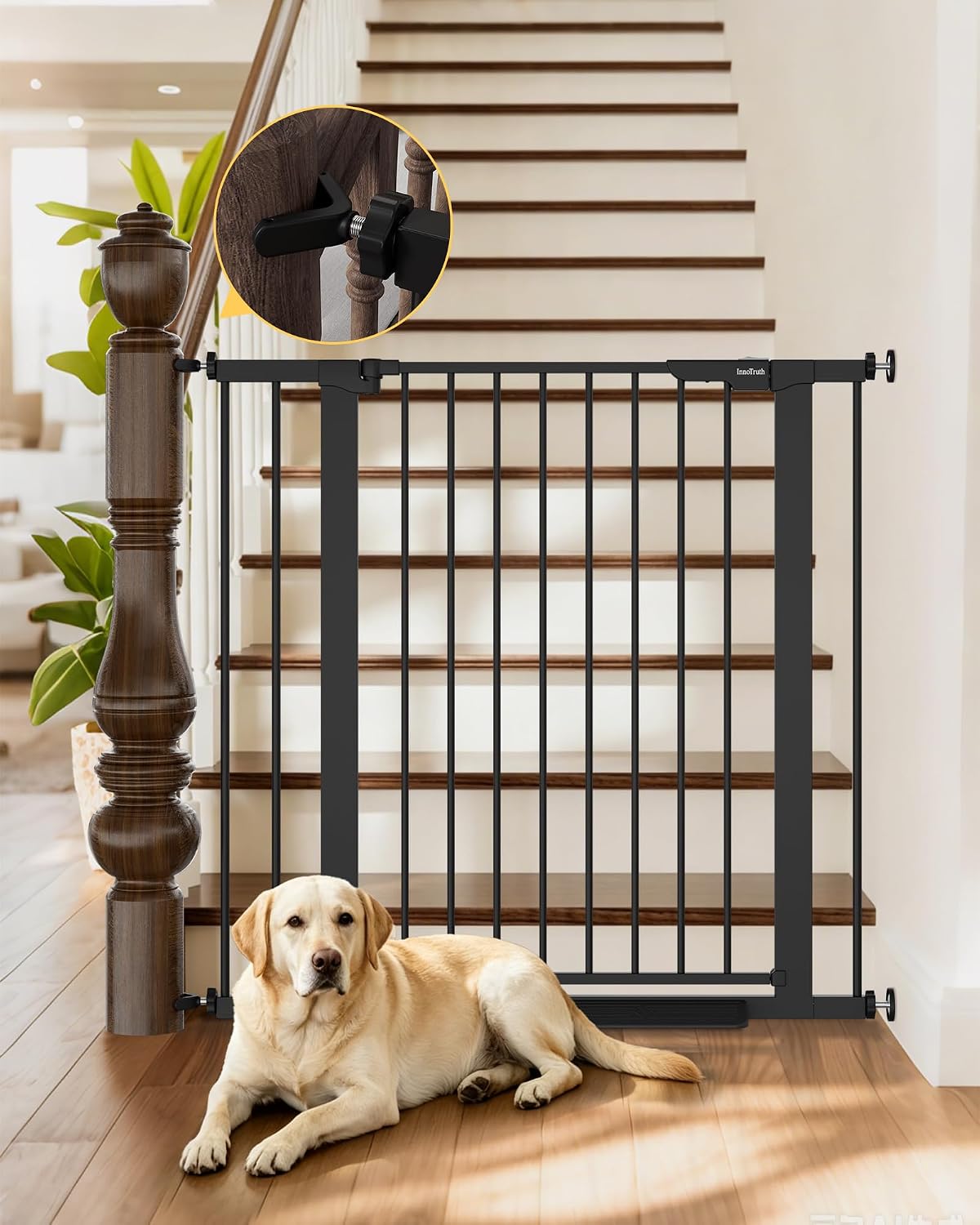 29.5–40.75" Baby Gate for Stairs, 30" Tall Dog Gates for Doorways & Hallways, Safety Gate for Kids & Pets, Pressure-Mounted Walk-Through with Dual Lock & 2-Way Swing, White