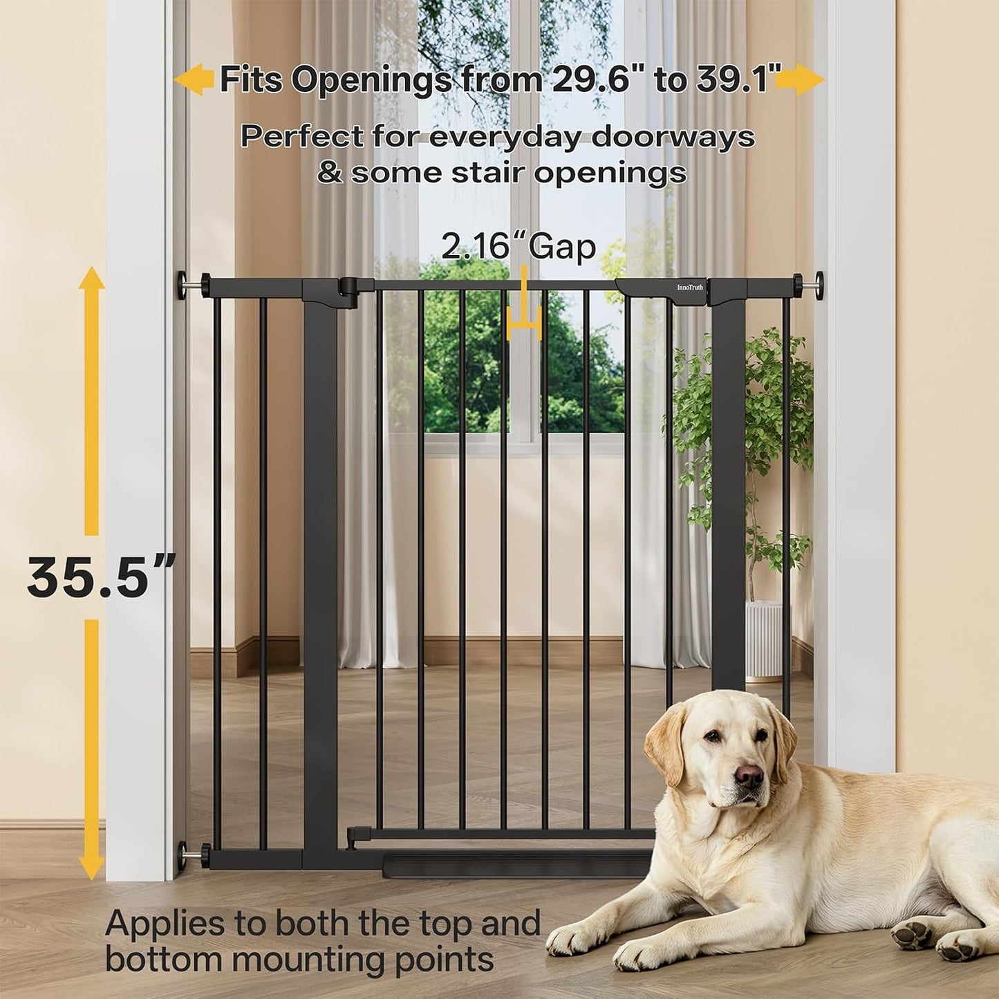 29.5–40.75" Baby Gate for Stairs, 30" Tall Dog Gates for Doorways & Hallways, Safety Gate for Kids & Pets, Pressure-Mounted Walk-Through with Dual Lock & 2-Way Swing, White