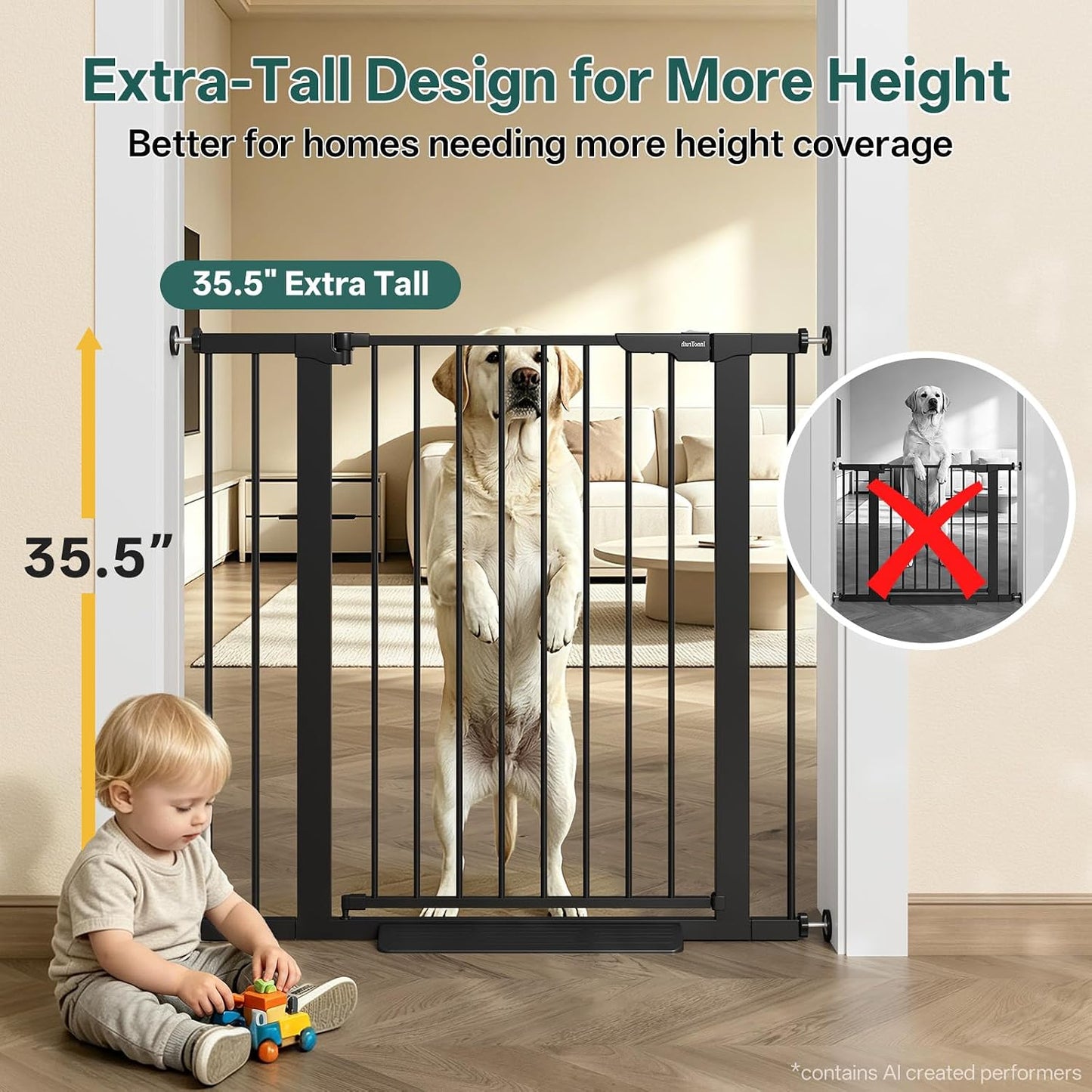 29.5–40.75" Baby Gate for Stairs, 30" Tall Dog Gates for Doorways & Hallways, Safety Gate for Kids & Pets, Pressure-Mounted Walk-Through with Dual Lock & 2-Way Swing, White