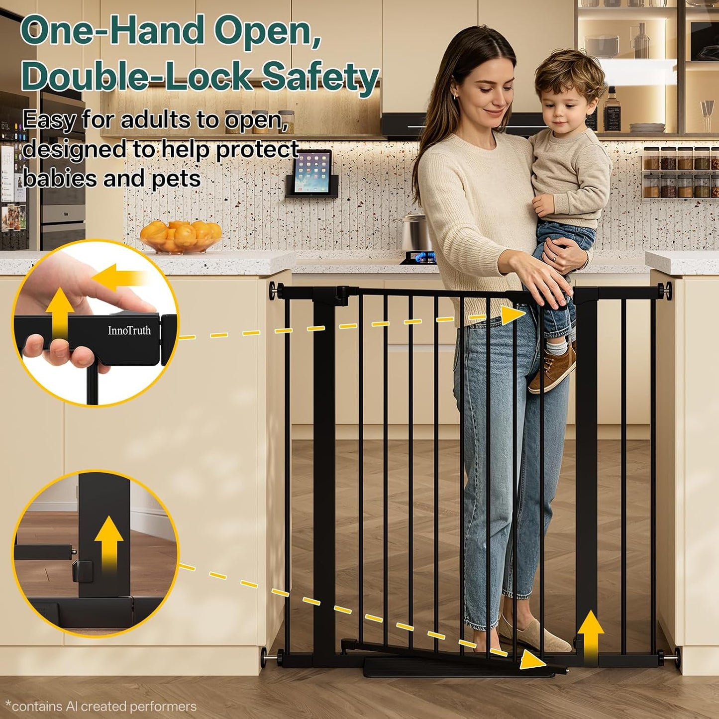29.5–40.75" Baby Gate for Stairs, 30" Tall Dog Gates for Doorways & Hallways, Safety Gate for Kids & Pets, Pressure-Mounted Walk-Through with Dual Lock & 2-Way Swing, White