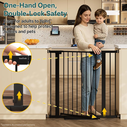 29.5–40.75" Baby Gate for Stairs, 30" Tall Dog Gates for Doorways & Hallways, Safety Gate for Kids & Pets, Pressure-Mounted Walk-Through with Dual Lock & 2-Way Swing, White