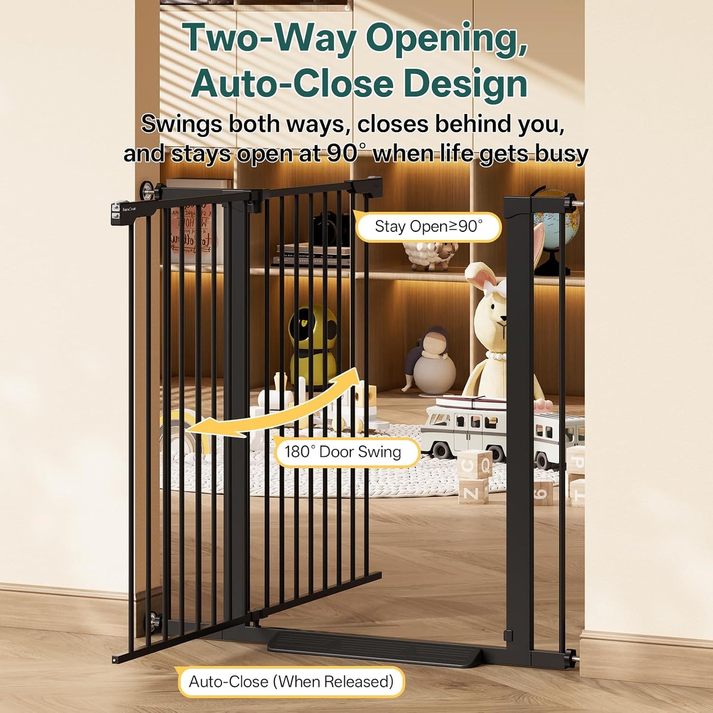 29.5–40.75" Baby Gate for Stairs, 30" Tall Dog Gates for Doorways & Hallways, Safety Gate for Kids & Pets, Pressure-Mounted Walk-Through with Dual Lock & 2-Way Swing, White