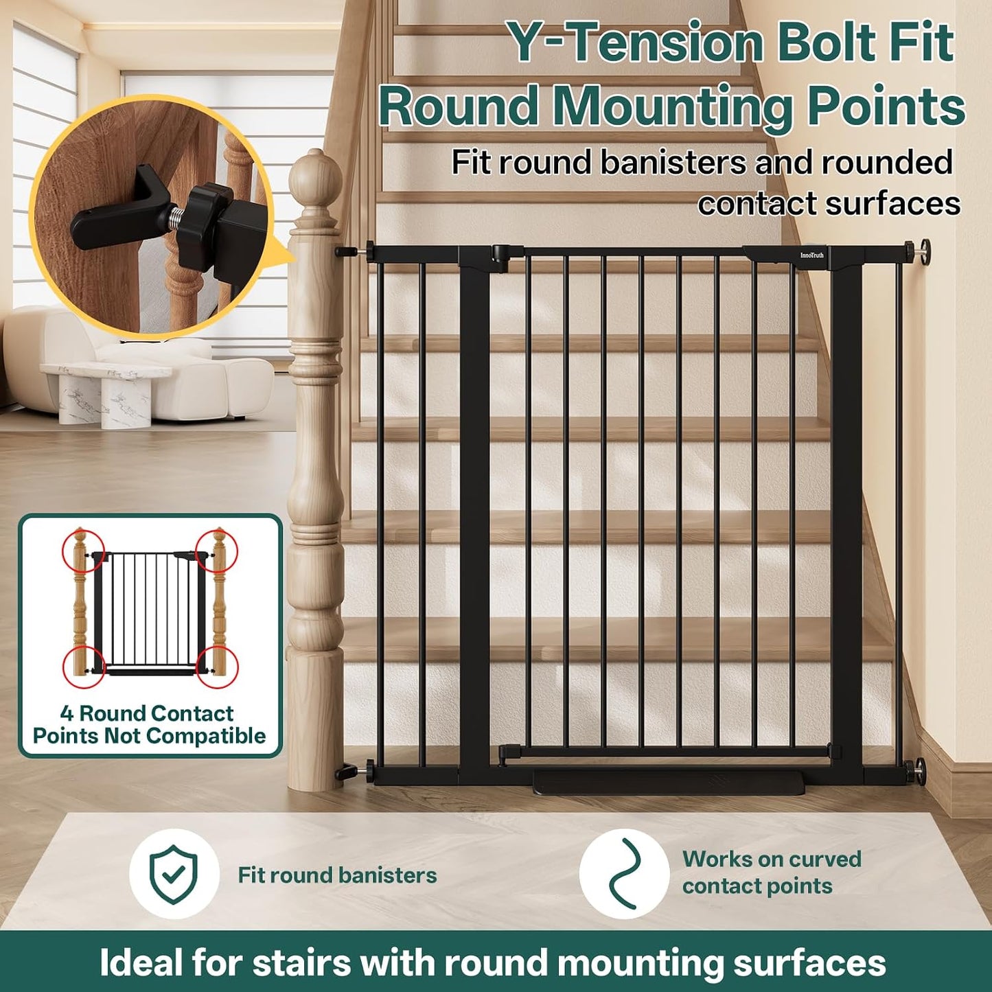 29.5–40.75" Baby Gate for Stairs, 30" Tall Dog Gates for Doorways & Hallways, Safety Gate for Kids & Pets, Pressure-Mounted Walk-Through with Dual Lock & 2-Way Swing, White