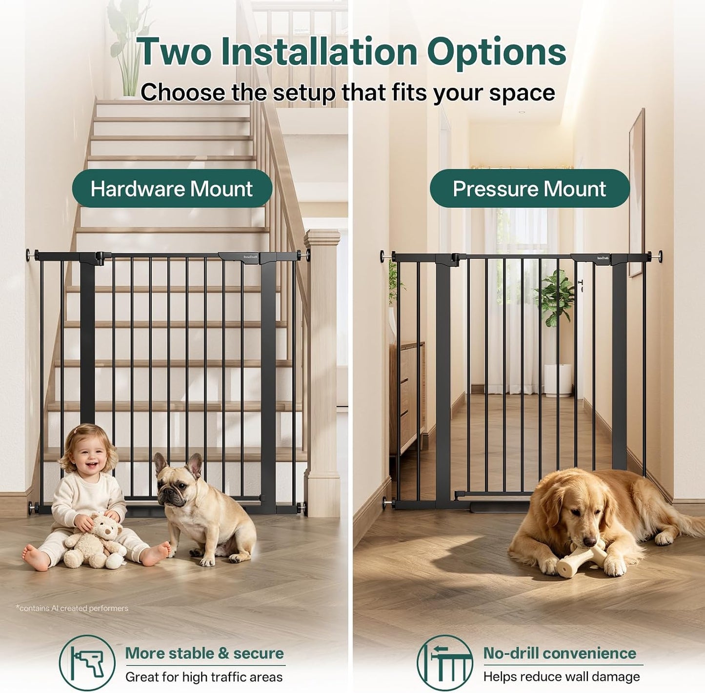 29.5–40.75" Baby Gate for Stairs, 30" Tall Dog Gates for Doorways & Hallways, Safety Gate for Kids & Pets, Pressure-Mounted Walk-Through with Dual Lock & 2-Way Swing, White