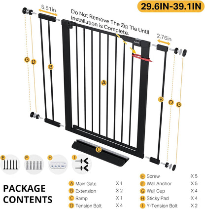29.5–40.75" Baby Gate for Stairs, 30" Tall Dog Gates for Doorways & Hallways, Safety Gate for Kids & Pets, Pressure-Mounted Walk-Through with Dual Lock & 2-Way Swing, White