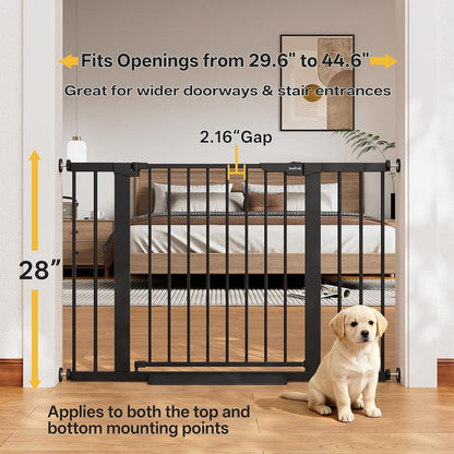29.5–40.75" Baby Gate for Stairs, 30" Tall Dog Gates for Doorways & Hallways, Safety Gate for Kids & Pets, Pressure-Mounted Walk-Through with Dual Lock & 2-Way Swing, White