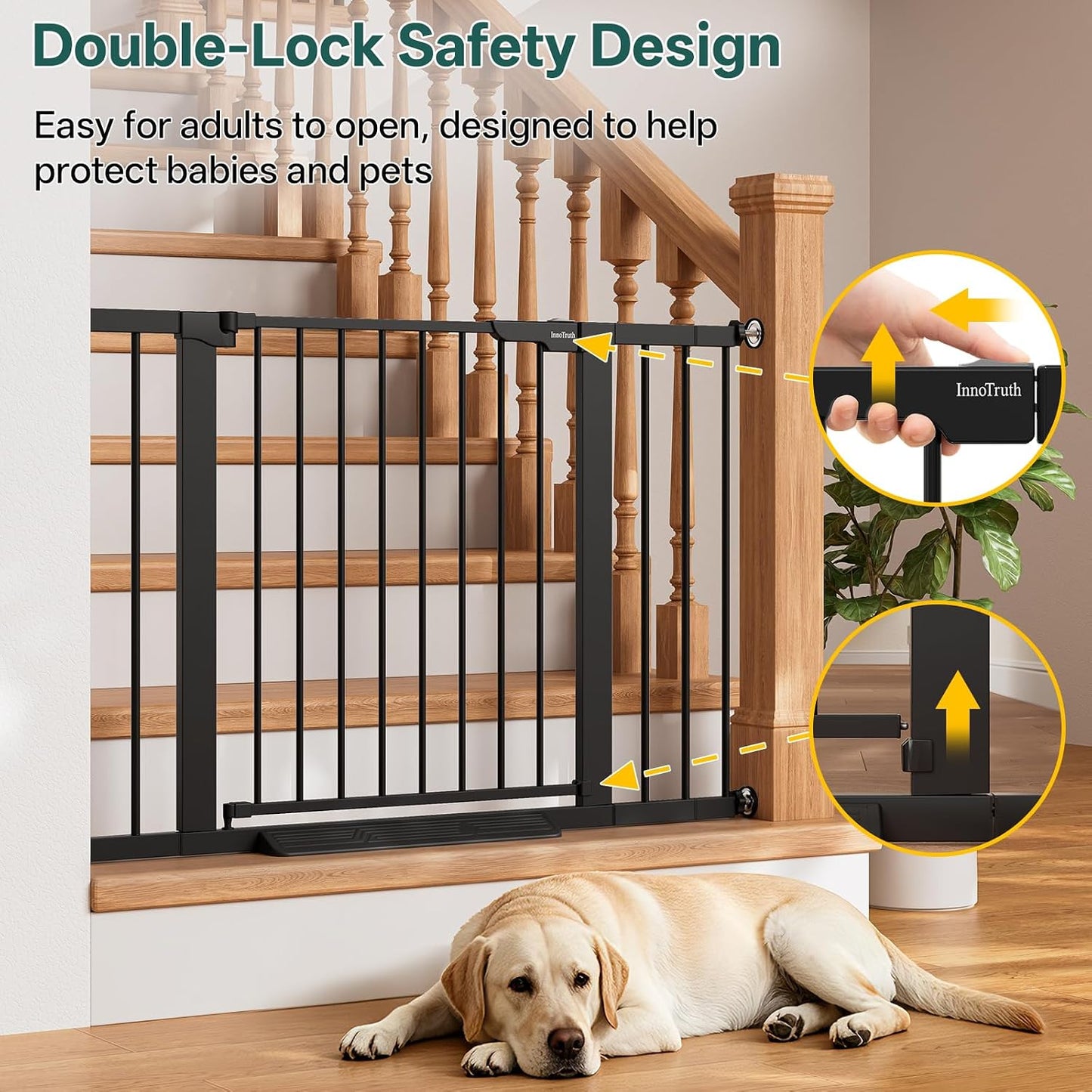 29.5–40.75" Baby Gate for Stairs, 30" Tall Dog Gates for Doorways & Hallways, Safety Gate for Kids & Pets, Pressure-Mounted Walk-Through with Dual Lock & 2-Way Swing, White