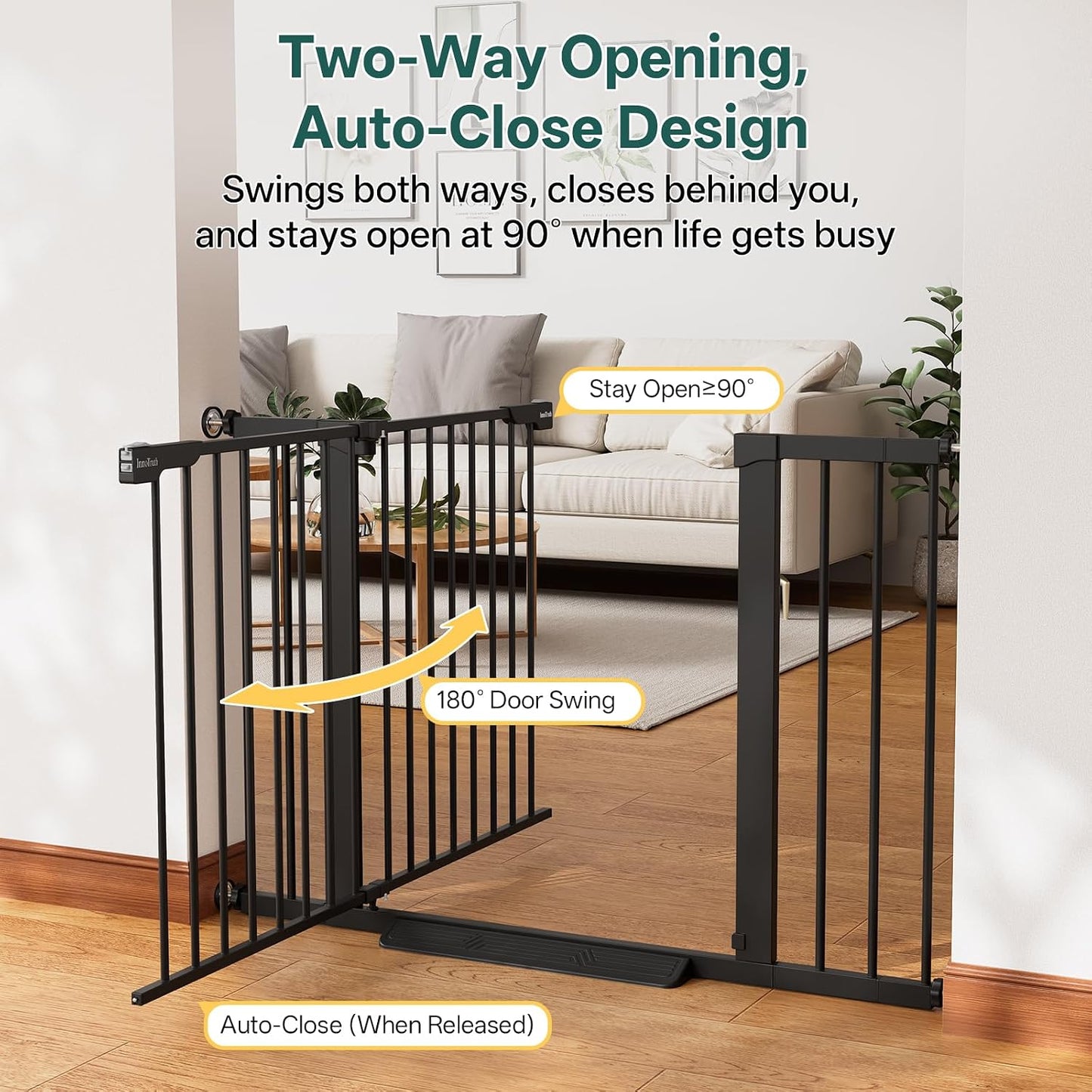 29.5–40.75" Baby Gate for Stairs, 30" Tall Dog Gates for Doorways & Hallways, Safety Gate for Kids & Pets, Pressure-Mounted Walk-Through with Dual Lock & 2-Way Swing, White