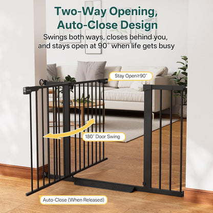 29.5–40.75" Baby Gate for Stairs, 30" Tall Dog Gates for Doorways & Hallways, Safety Gate for Kids & Pets, Pressure-Mounted Walk-Through with Dual Lock & 2-Way Swing, White