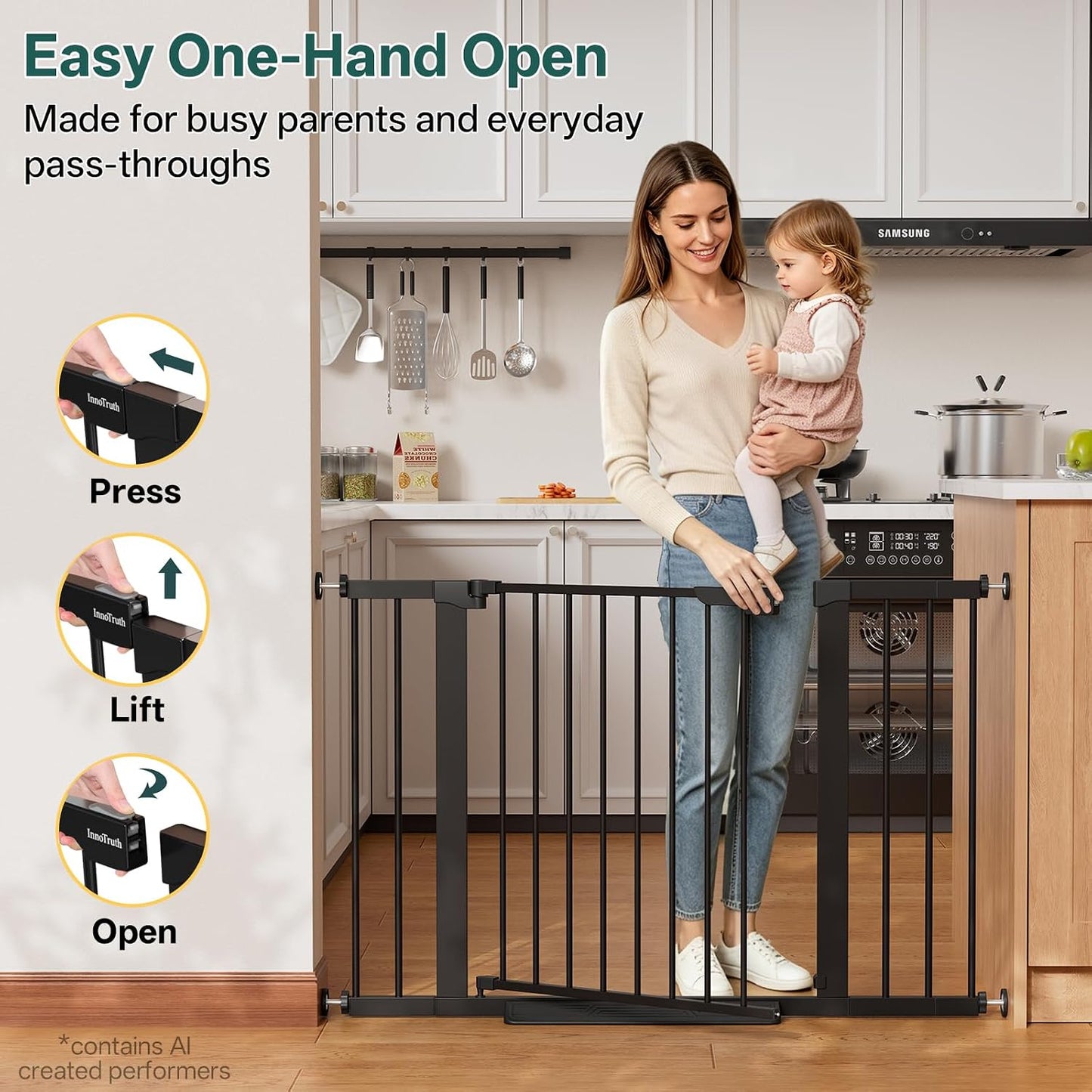 29.5–40.75" Baby Gate for Stairs, 30" Tall Dog Gates for Doorways & Hallways, Safety Gate for Kids & Pets, Pressure-Mounted Walk-Through with Dual Lock & 2-Way Swing, White