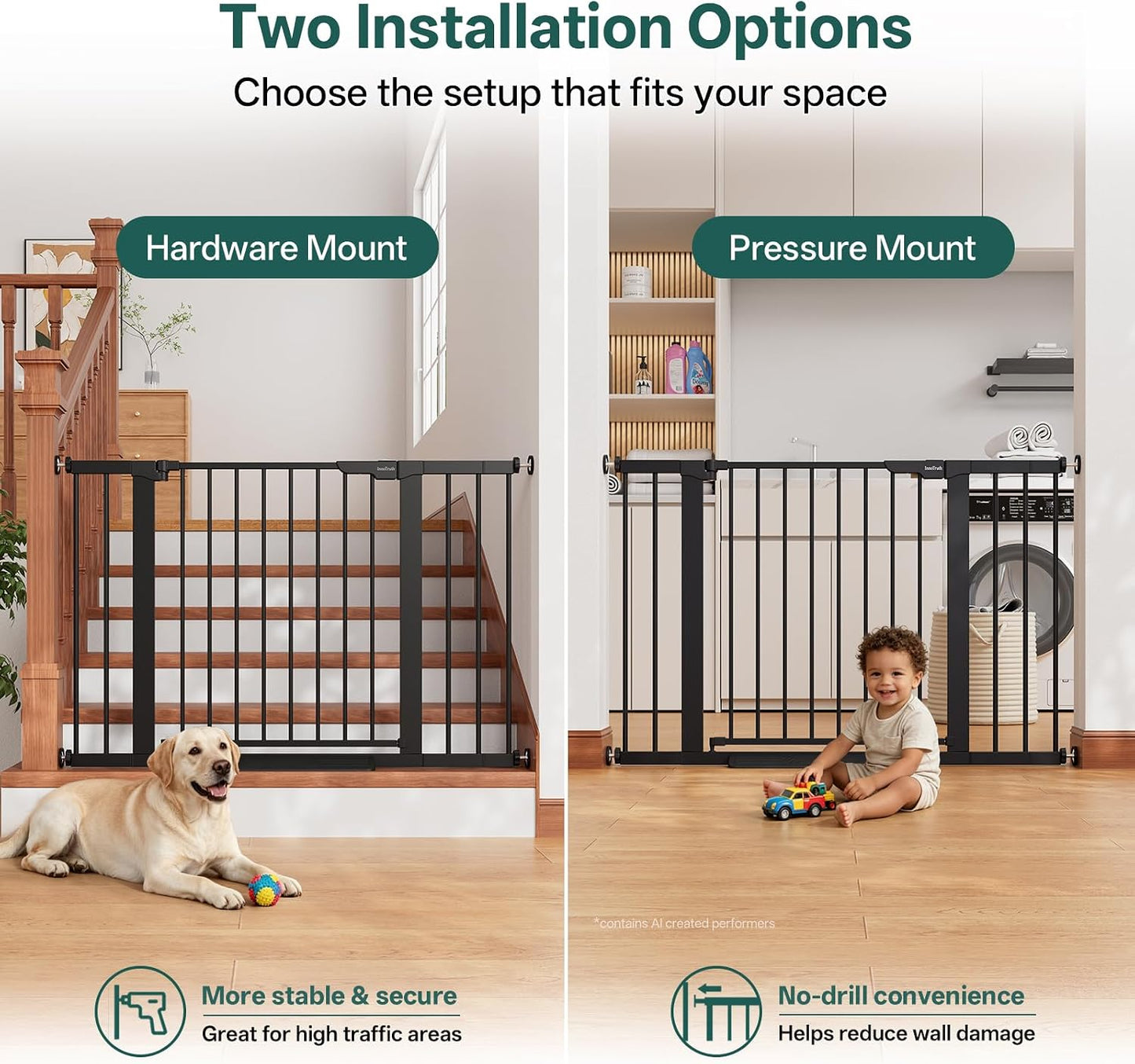 29.5–40.75" Baby Gate for Stairs, 30" Tall Dog Gates for Doorways & Hallways, Safety Gate for Kids & Pets, Pressure-Mounted Walk-Through with Dual Lock & 2-Way Swing, White