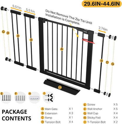 29.5–40.75" Baby Gate for Stairs, 30" Tall Dog Gates for Doorways & Hallways, Safety Gate for Kids & Pets, Pressure-Mounted Walk-Through with Dual Lock & 2-Way Swing, White