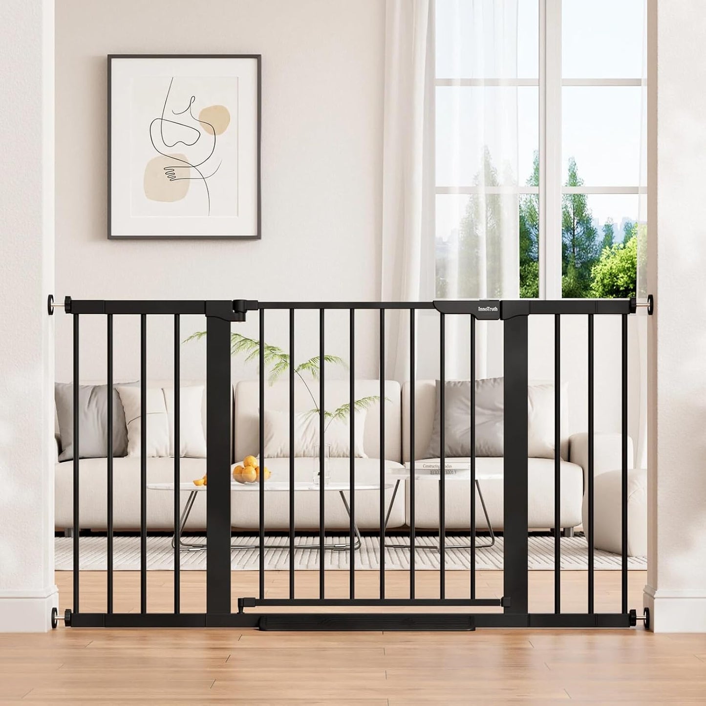 29.5–40.75" Baby Gate for Stairs, 30" Tall Dog Gates for Doorways & Hallways, Safety Gate for Kids & Pets, Pressure-Mounted Walk-Through with Dual Lock & 2-Way Swing, White