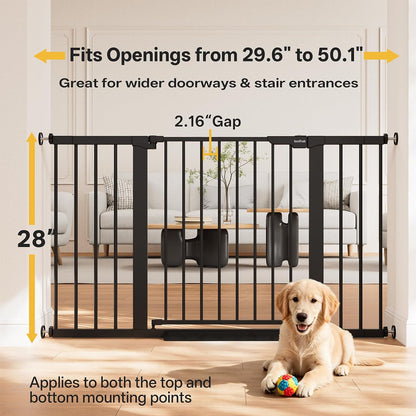 29.5–40.75" Baby Gate for Stairs, 30" Tall Dog Gates for Doorways & Hallways, Safety Gate for Kids & Pets, Pressure-Mounted Walk-Through with Dual Lock & 2-Way Swing, White