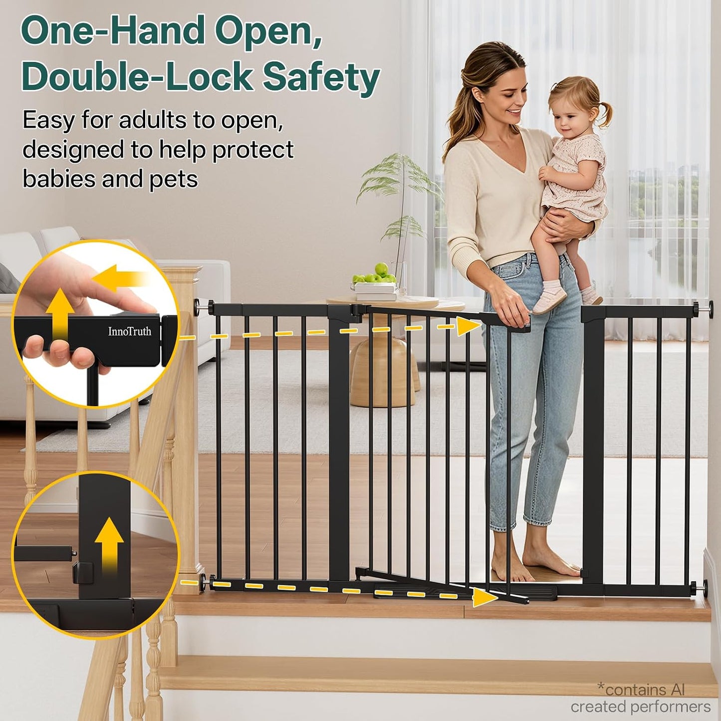 29.5–40.75" Baby Gate for Stairs, 30" Tall Dog Gates for Doorways & Hallways, Safety Gate for Kids & Pets, Pressure-Mounted Walk-Through with Dual Lock & 2-Way Swing, White