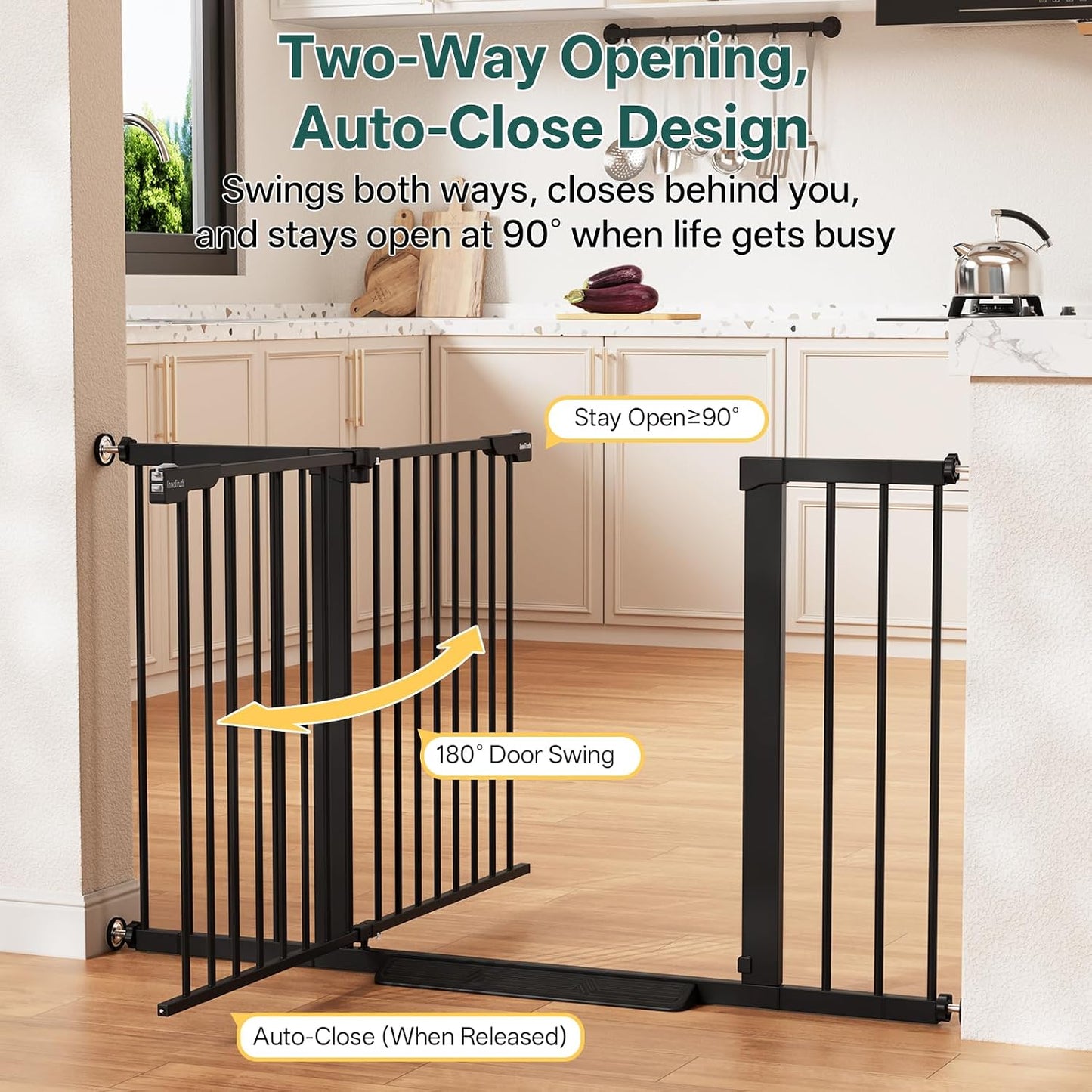 29.5–40.75" Baby Gate for Stairs, 30" Tall Dog Gates for Doorways & Hallways, Safety Gate for Kids & Pets, Pressure-Mounted Walk-Through with Dual Lock & 2-Way Swing, White