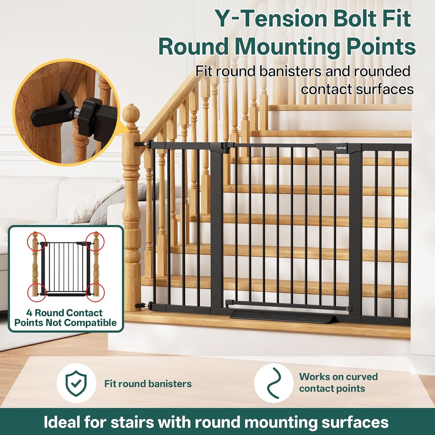 29.5–40.75" Baby Gate for Stairs, 30" Tall Dog Gates for Doorways & Hallways, Safety Gate for Kids & Pets, Pressure-Mounted Walk-Through with Dual Lock & 2-Way Swing, White