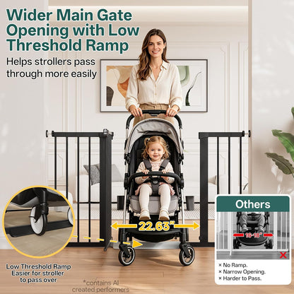 29.5–40.75" Baby Gate for Stairs, 30" Tall Dog Gates for Doorways & Hallways, Safety Gate for Kids & Pets, Pressure-Mounted Walk-Through with Dual Lock & 2-Way Swing, White