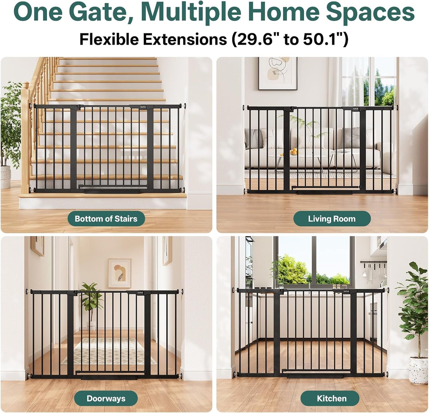 29.5–40.75" Baby Gate for Stairs, 30" Tall Dog Gates for Doorways & Hallways, Safety Gate for Kids & Pets, Pressure-Mounted Walk-Through with Dual Lock & 2-Way Swing, White