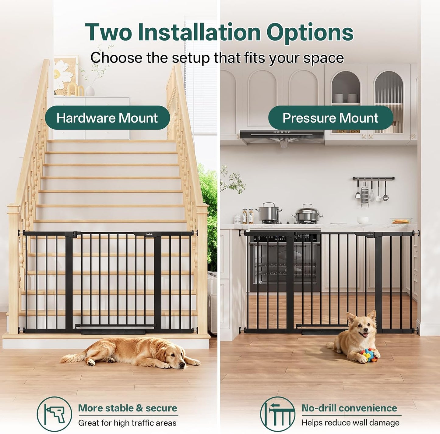 29.5–40.75" Baby Gate for Stairs, 30" Tall Dog Gates for Doorways & Hallways, Safety Gate for Kids & Pets, Pressure-Mounted Walk-Through with Dual Lock & 2-Way Swing, White