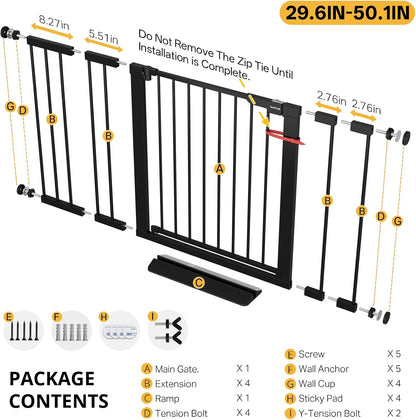 29.5–40.75" Baby Gate for Stairs, 30" Tall Dog Gates for Doorways & Hallways, Safety Gate for Kids & Pets, Pressure-Mounted Walk-Through with Dual Lock & 2-Way Swing, White