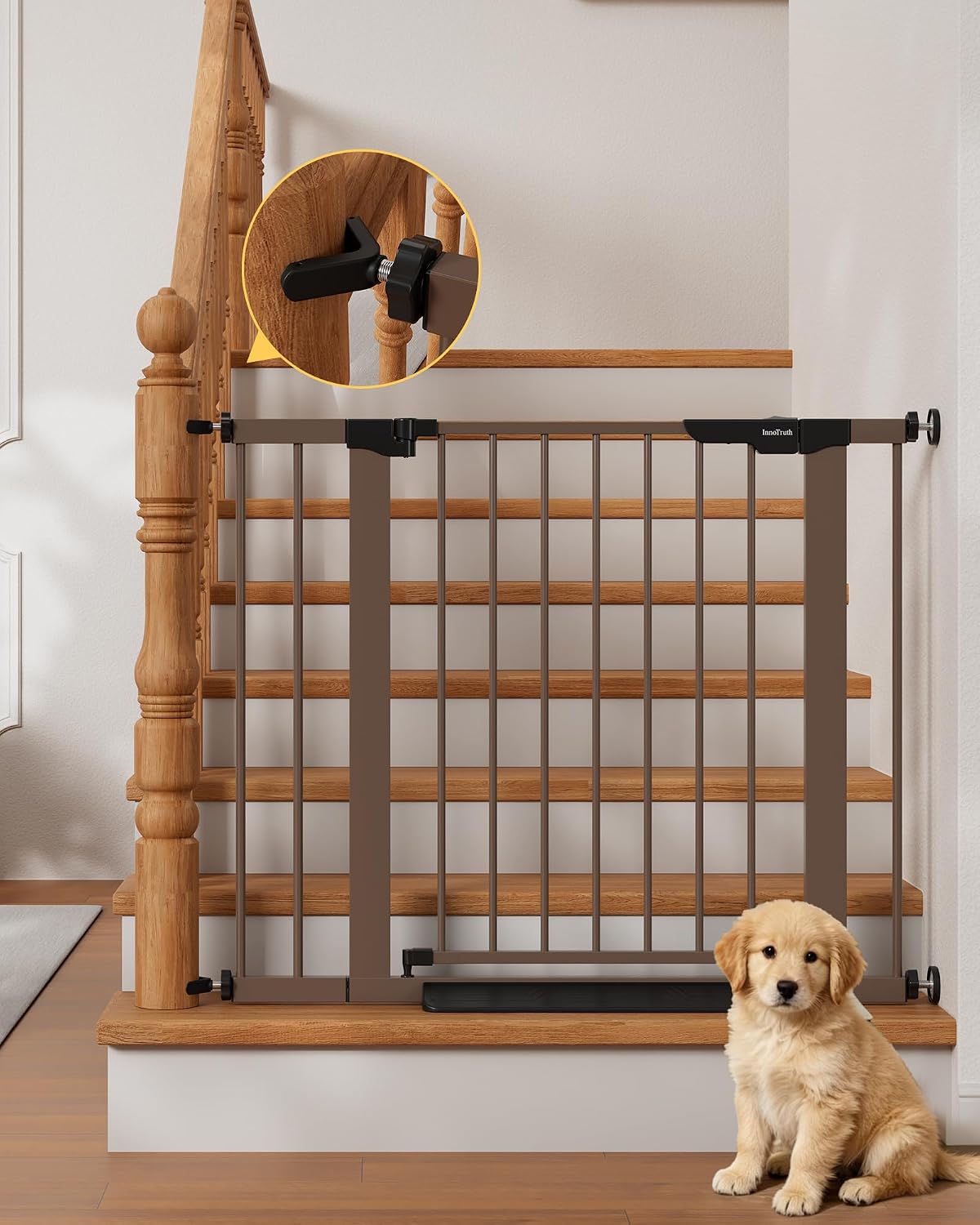 29.5–40.75" Baby Gate for Stairs, 30" Tall Dog Gates for Doorways & Hallways, Safety Gate for Kids & Pets, Pressure-Mounted Walk-Through with Dual Lock & 2-Way Swing, White