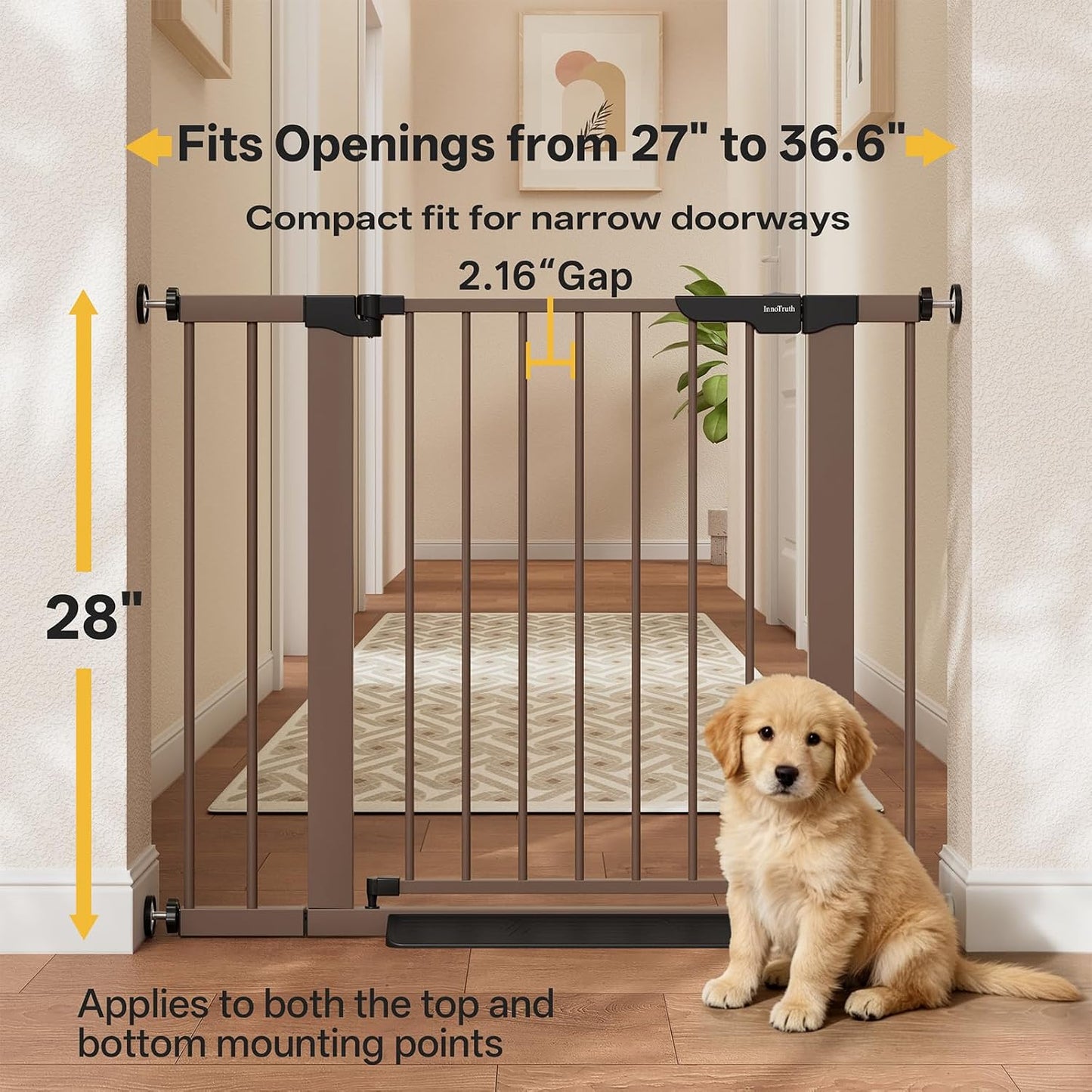 29.5–40.75" Baby Gate for Stairs, 30" Tall Dog Gates for Doorways & Hallways, Safety Gate for Kids & Pets, Pressure-Mounted Walk-Through with Dual Lock & 2-Way Swing, White