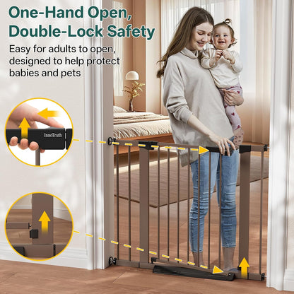 29.5–40.75" Baby Gate for Stairs, 30" Tall Dog Gates for Doorways & Hallways, Safety Gate for Kids & Pets, Pressure-Mounted Walk-Through with Dual Lock & 2-Way Swing, White