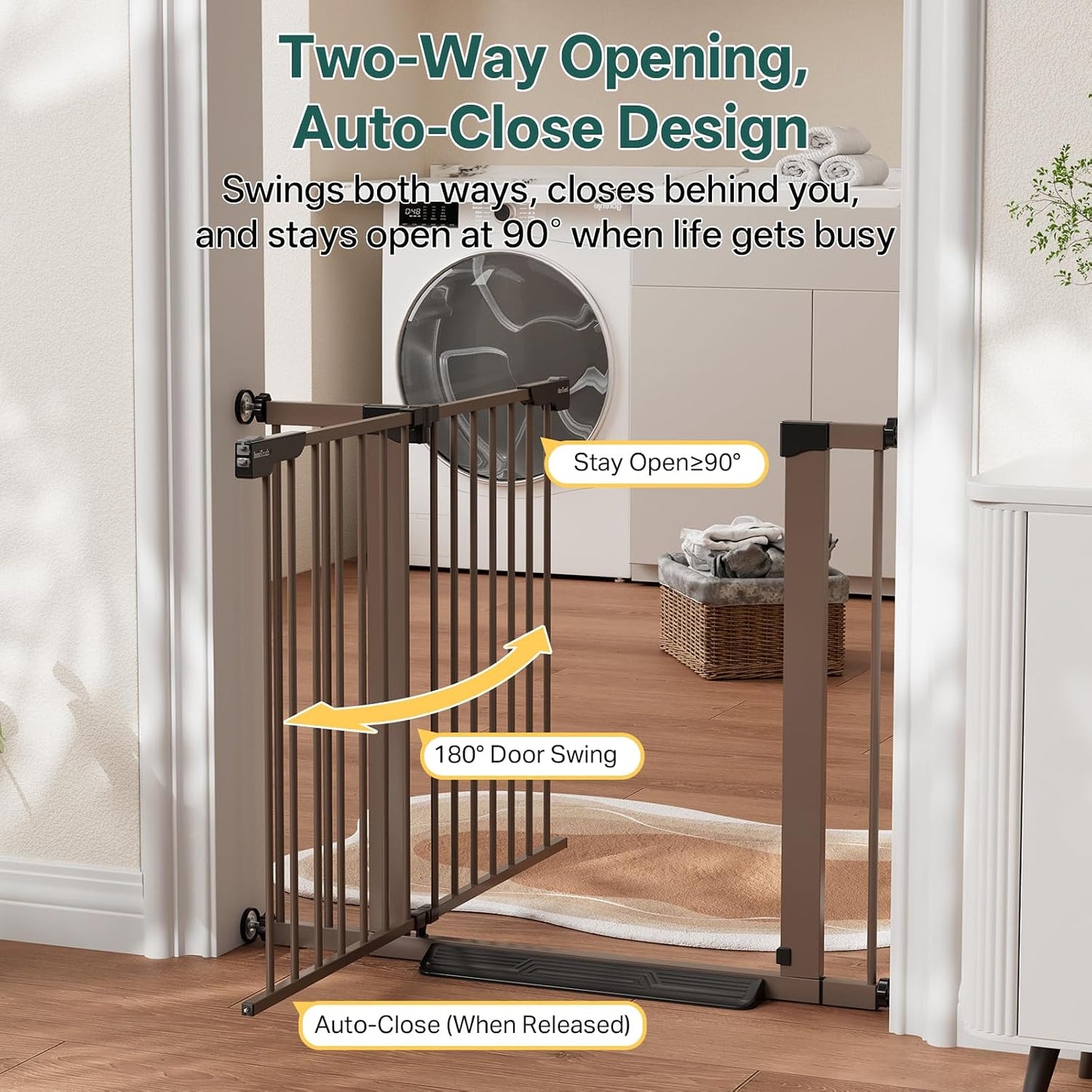 29.5–40.75" Baby Gate for Stairs, 30" Tall Dog Gates for Doorways & Hallways, Safety Gate for Kids & Pets, Pressure-Mounted Walk-Through with Dual Lock & 2-Way Swing, White