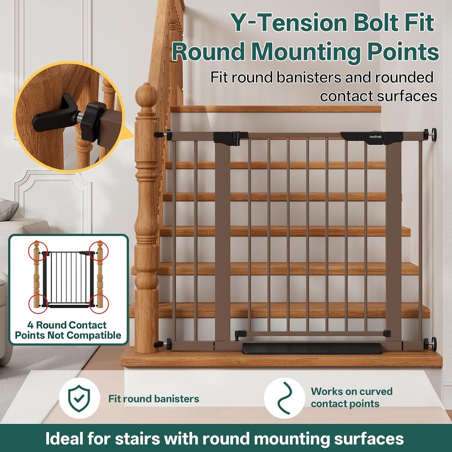 29.5–40.75" Baby Gate for Stairs, 30" Tall Dog Gates for Doorways & Hallways, Safety Gate for Kids & Pets, Pressure-Mounted Walk-Through with Dual Lock & 2-Way Swing, White