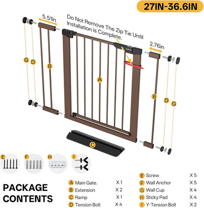 29.5–40.75" Baby Gate for Stairs, 30" Tall Dog Gates for Doorways & Hallways, Safety Gate for Kids & Pets, Pressure-Mounted Walk-Through with Dual Lock & 2-Way Swing, White