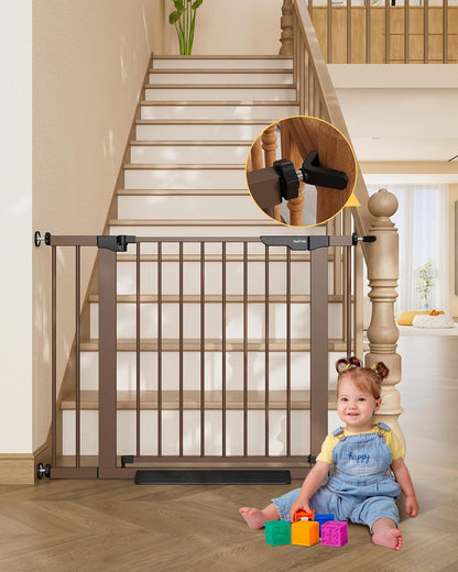 29.5–40.75" Baby Gate for Stairs, 30" Tall Dog Gates for Doorways & Hallways, Safety Gate for Kids & Pets, Pressure-Mounted Walk-Through with Dual Lock & 2-Way Swing, White