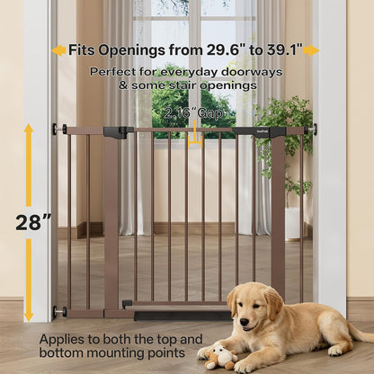 29.5–40.75" Baby Gate for Stairs, 30" Tall Dog Gates for Doorways & Hallways, Safety Gate for Kids & Pets, Pressure-Mounted Walk-Through with Dual Lock & 2-Way Swing, White