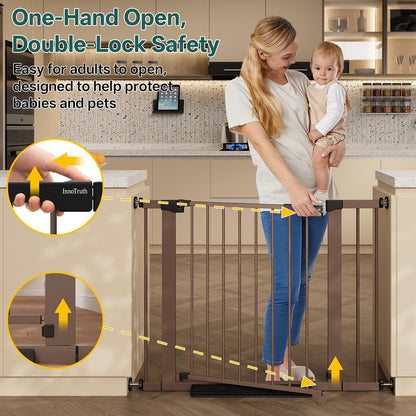 29.5–40.75" Baby Gate for Stairs, 30" Tall Dog Gates for Doorways & Hallways, Safety Gate for Kids & Pets, Pressure-Mounted Walk-Through with Dual Lock & 2-Way Swing, White