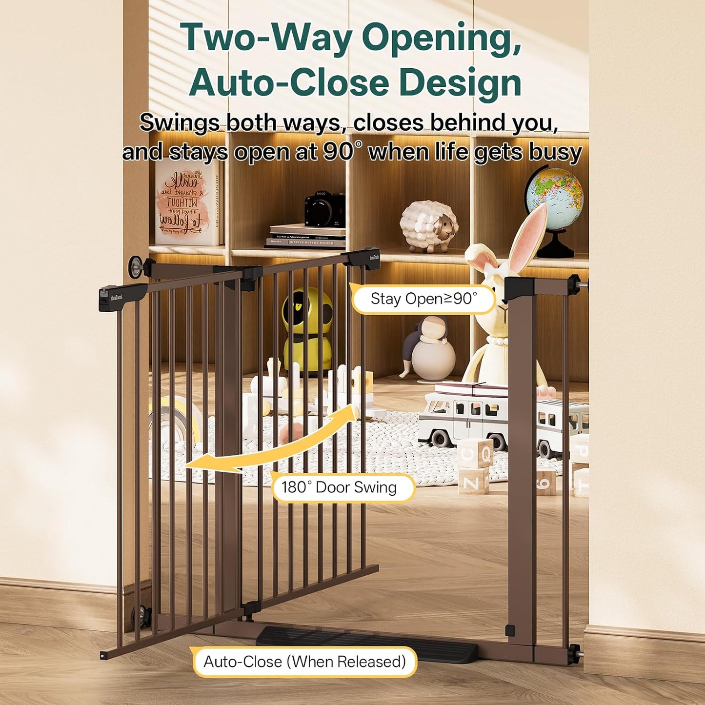 29.5–40.75" Baby Gate for Stairs, 30" Tall Dog Gates for Doorways & Hallways, Safety Gate for Kids & Pets, Pressure-Mounted Walk-Through with Dual Lock & 2-Way Swing, White