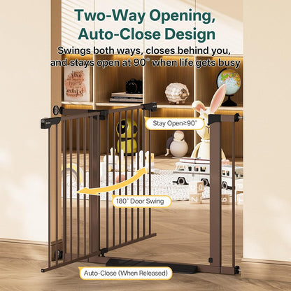 29.5–40.75" Baby Gate for Stairs, 30" Tall Dog Gates for Doorways & Hallways, Safety Gate for Kids & Pets, Pressure-Mounted Walk-Through with Dual Lock & 2-Way Swing, White
