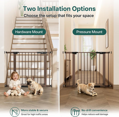 29.5–40.75" Baby Gate for Stairs, 30" Tall Dog Gates for Doorways & Hallways, Safety Gate for Kids & Pets, Pressure-Mounted Walk-Through with Dual Lock & 2-Way Swing, White