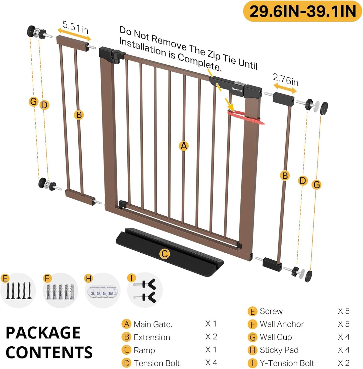 29.5–40.75" Baby Gate for Stairs, 30" Tall Dog Gates for Doorways & Hallways, Safety Gate for Kids & Pets, Pressure-Mounted Walk-Through with Dual Lock & 2-Way Swing, White