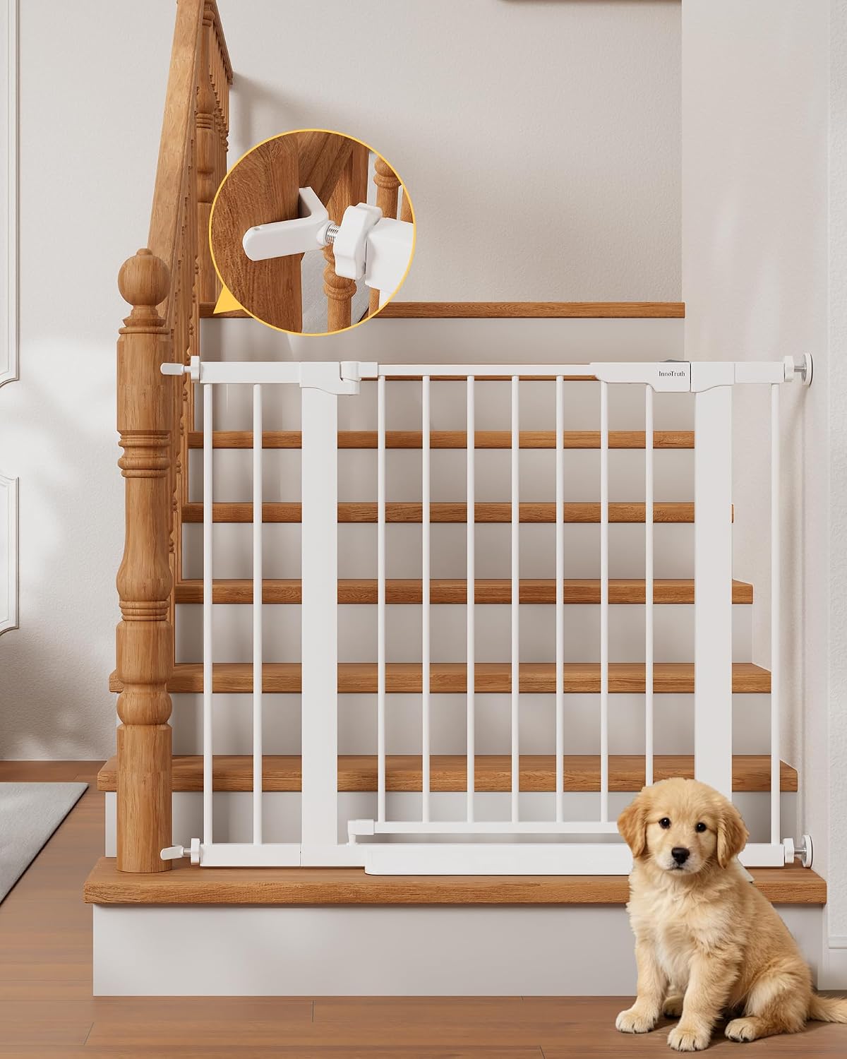 29.5–40.75" Baby Gate for Stairs, 30" Tall Dog Gates for Doorways & Hallways, Safety Gate for Kids & Pets, Pressure-Mounted Walk-Through with Dual Lock & 2-Way Swing, White