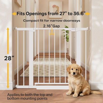 29.5–40.75" Baby Gate for Stairs, 30" Tall Dog Gates for Doorways & Hallways, Safety Gate for Kids & Pets, Pressure-Mounted Walk-Through with Dual Lock & 2-Way Swing, White