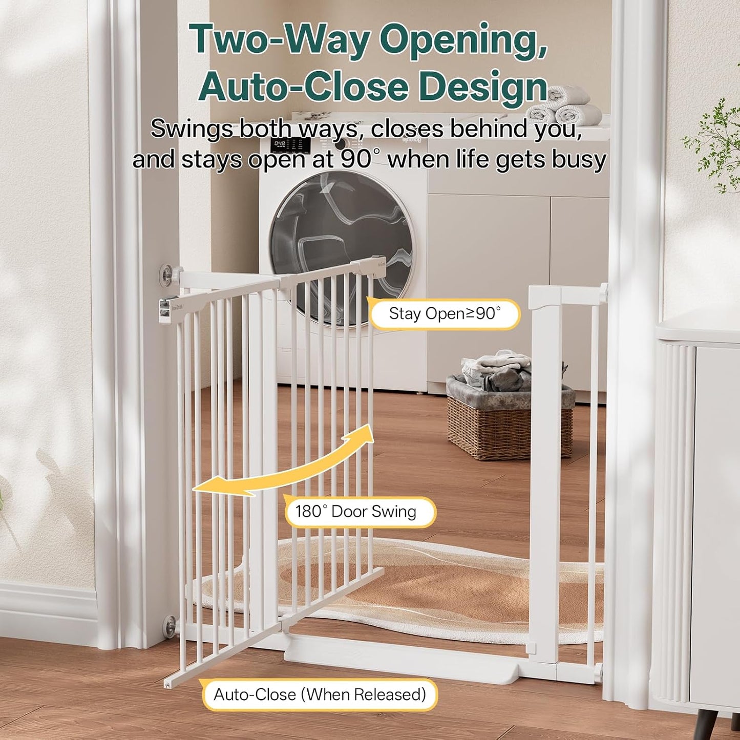 29.5–40.75" Baby Gate for Stairs, 30" Tall Dog Gates for Doorways & Hallways, Safety Gate for Kids & Pets, Pressure-Mounted Walk-Through with Dual Lock & 2-Way Swing, White