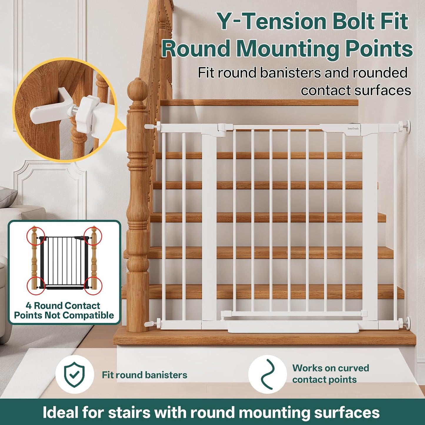 29.5–40.75" Baby Gate for Stairs, 30" Tall Dog Gates for Doorways & Hallways, Safety Gate for Kids & Pets, Pressure-Mounted Walk-Through with Dual Lock & 2-Way Swing, White