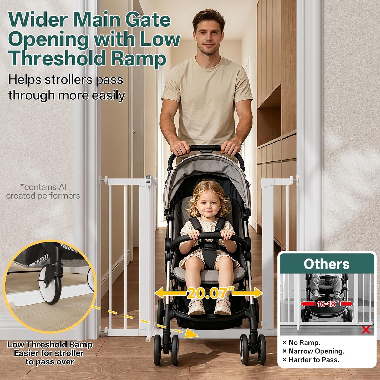 29.5–40.75" Baby Gate for Stairs, 30" Tall Dog Gates for Doorways & Hallways, Safety Gate for Kids & Pets, Pressure-Mounted Walk-Through with Dual Lock & 2-Way Swing, White