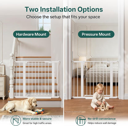 29.5–40.75" Baby Gate for Stairs, 30" Tall Dog Gates for Doorways & Hallways, Safety Gate for Kids & Pets, Pressure-Mounted Walk-Through with Dual Lock & 2-Way Swing, White