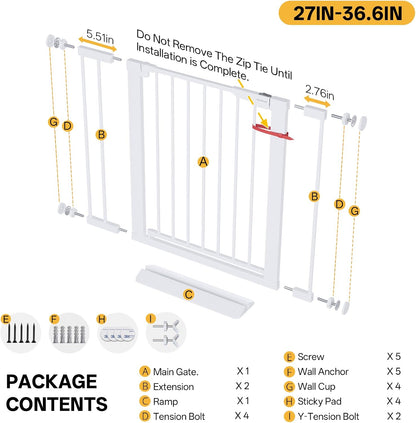 29.5–40.75" Baby Gate for Stairs, 30" Tall Dog Gates for Doorways & Hallways, Safety Gate for Kids & Pets, Pressure-Mounted Walk-Through with Dual Lock & 2-Way Swing, White