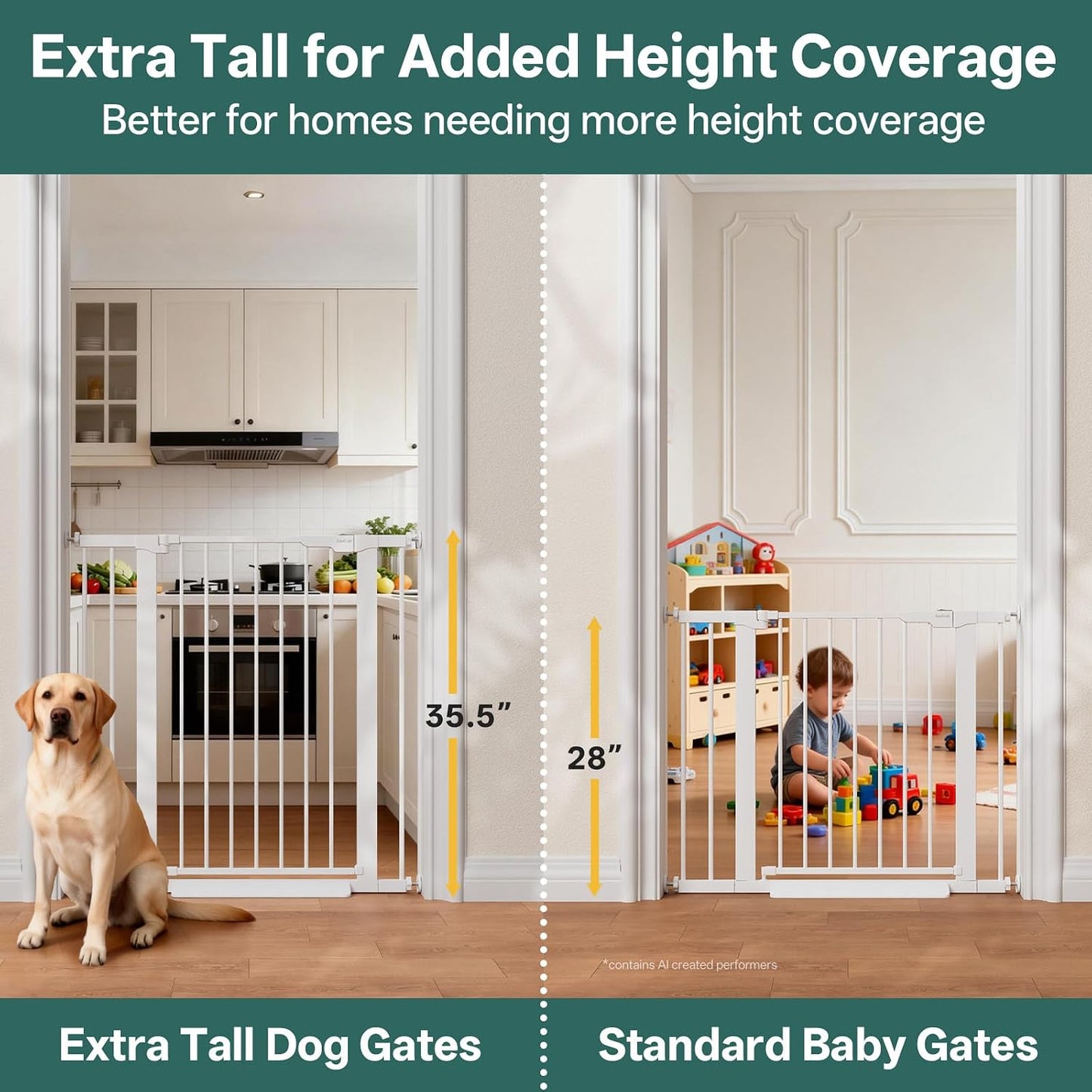 29.5–40.75" Baby Gate for Stairs, 30" Tall Dog Gates for Doorways & Hallways, Safety Gate for Kids & Pets, Pressure-Mounted Walk-Through with Dual Lock & 2-Way Swing, White