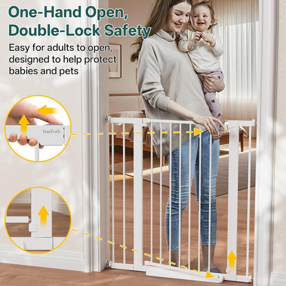 29.5–40.75" Baby Gate for Stairs, 30" Tall Dog Gates for Doorways & Hallways, Safety Gate for Kids & Pets, Pressure-Mounted Walk-Through with Dual Lock & 2-Way Swing, White