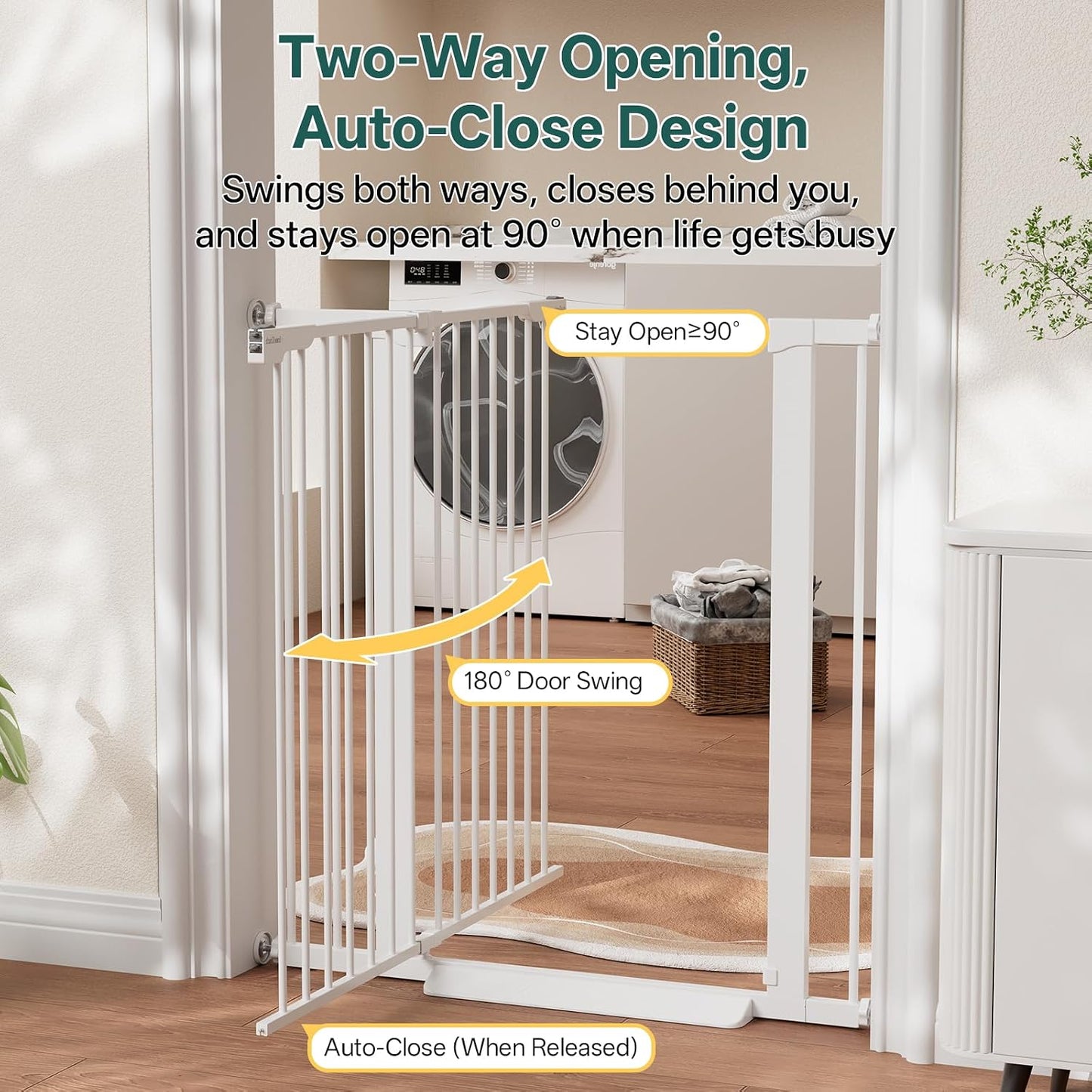 29.5–40.75" Baby Gate for Stairs, 30" Tall Dog Gates for Doorways & Hallways, Safety Gate for Kids & Pets, Pressure-Mounted Walk-Through with Dual Lock & 2-Way Swing, White